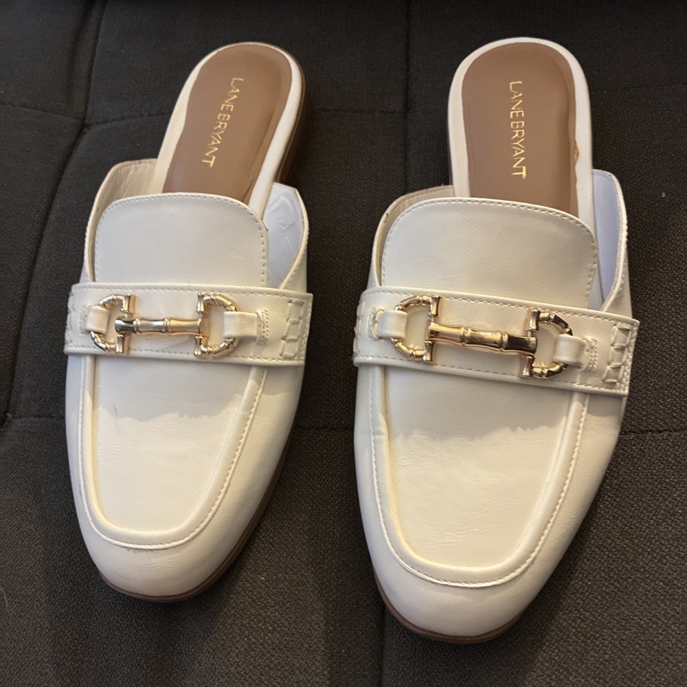 Lane Bryant Wide shoes Chain slip on flat mules women's 11 faux leather comfort